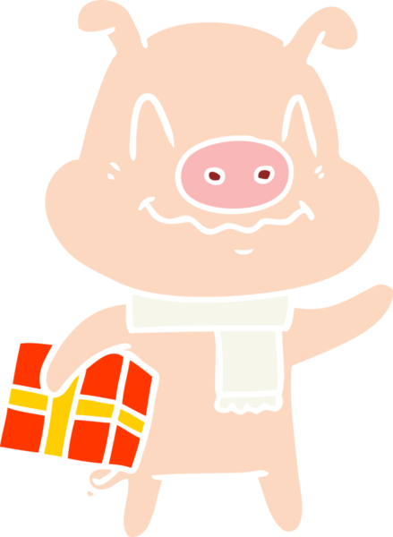 Bir insan tarafından çizilmiş, düz renkli çizgi film domuzu.