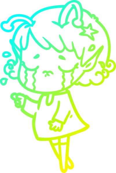 Bir insan tarafından çizilmiş ağlayan uzaylı kız çizgi filmi.