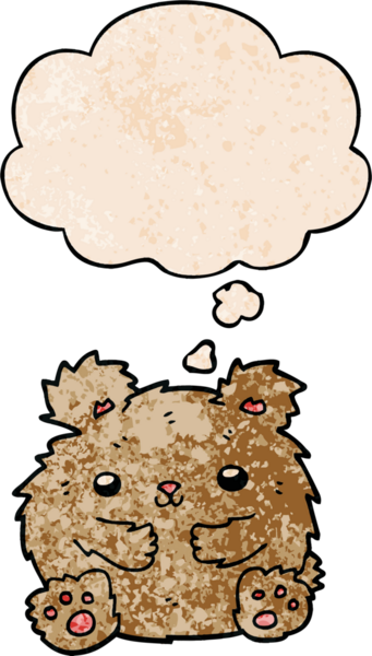 Bir insan tarafından çizilmiş grunge desenli düşünce baloncuğu olan sevimli çizgi film ayısı.