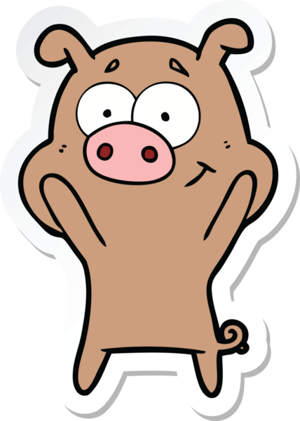 Bir insan tarafından çizilmiş mutlu çizgi film domuzu çıkartması.