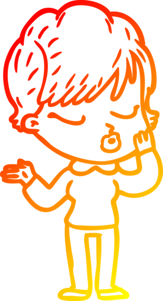 Bir insan tarafından çizilmiş gözleri olan çizgi film kadını çizimi.