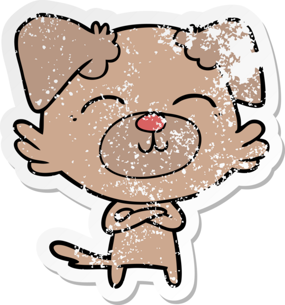 Bir insan tarafından çizilmiş bir karikatür köpeğinin sıkıntılı çıkartması.