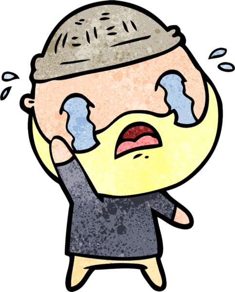 Çizgi film sakallı adam ağlayarak bir insan tarafından çizilmiş el sallıyor.