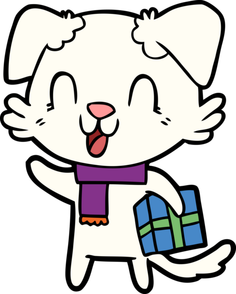 Bir insan tarafından çizilmiş, gülen bir çizgi film köpeği.