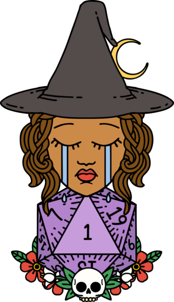 Retro Dövme Tarzı Ağlayan İnsan Cadı Doğal bir D20 zar atışıyla Bir insan tarafından çizilmiş