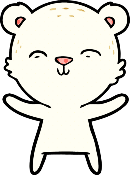 Bir insan tarafından çizilmiş mutlu kutup ayısı çizgi filmi.