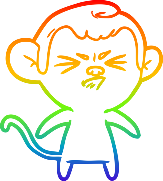 Bir insan tarafından çizilmiş kızgın bir maymunun gökkuşağı gradyan çizimi