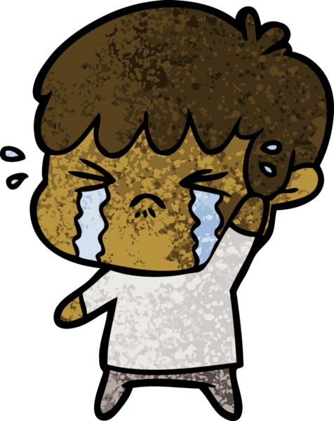 Bir insan tarafından çizilmiş ağlayan çizgi film çocuğu.