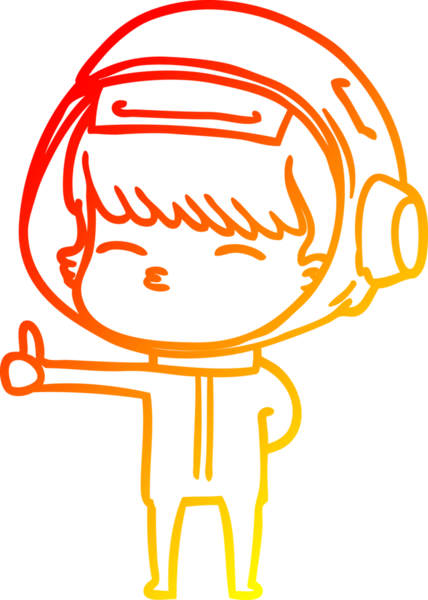 Karikatür çizen meraklı astronotun sıcak gradyan çizimleri. Bir insan tarafından çizilmiş başparmaklar.