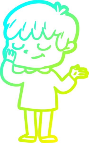 Bir çizgi film karakteri çizen soğuk çizgi bir insan tarafından çizilmiş mutlu çocuk.