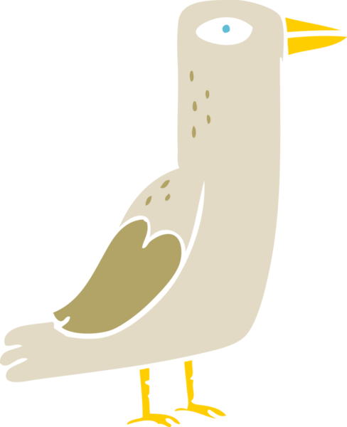 Bir insan tarafından çizilmiş düz renkli çizgi film kuşu