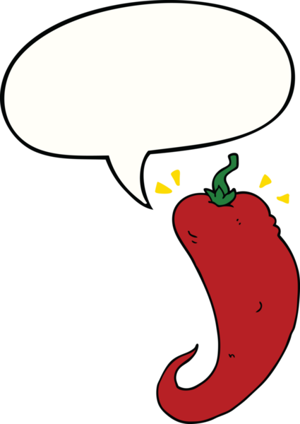 Bir insan tarafından çizilmiş konuşma balonlu kırmızı biber çizgi filmi.