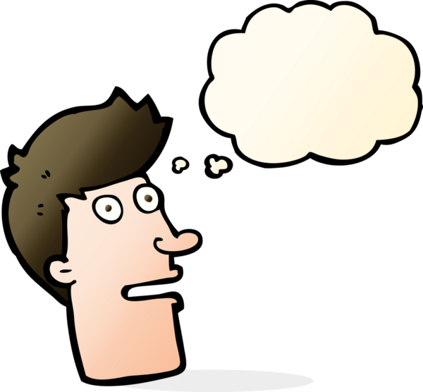 Bir insan tarafından çizilen düşünce baloncuğuyla şok olmuş erkek yüzü.