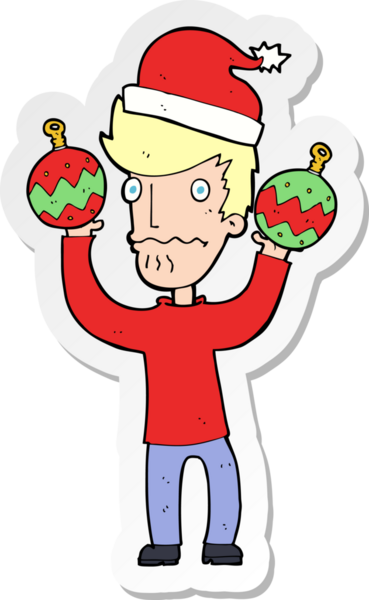 Bir insan tarafından çizilmiş Noel süsleri olan bir karikatürcünün çıkartması.