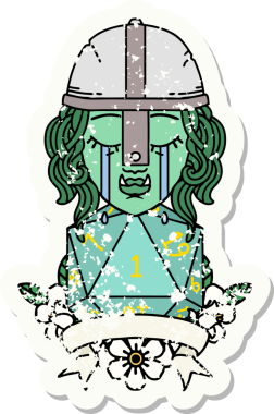 Retro Dövme Tarzı Ağlayan Ork Savaşçısı Karakteri Bir insan tarafından çizilmiş doğal bir D20 rulosu