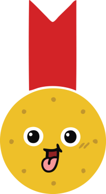 Bir insan tarafından çizilmiş altın madalyanın düz renkli retro karikatürü