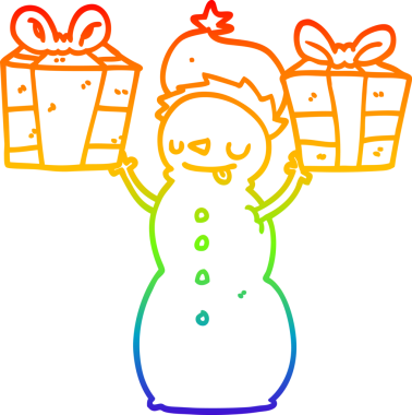 Gökkuşağı gradyan çizgi çizimi bir kardan adam bir insan tarafından çizilmiş