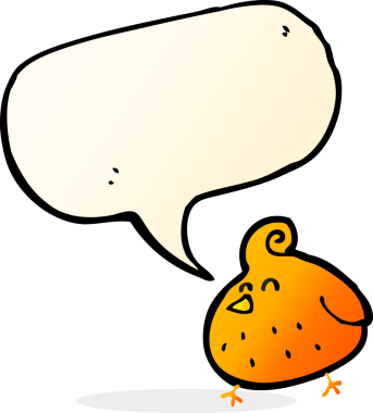 Bir insan tarafından çizilmiş konuşma balonlu çizgi film kuşu.