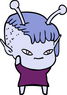 Bir insan tarafından çizilmiş sevimli uzaylı kız çizgi filmi.