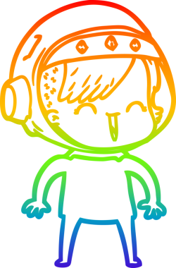 Gökkuşağı gradyan çizimi mutlu bir uzay kızının çizimi bir insan tarafından çizilmiş