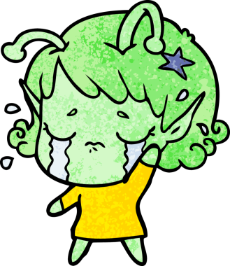 Bir insan tarafından çizilmiş ağlayan uzaylı kız çizgi filmi.