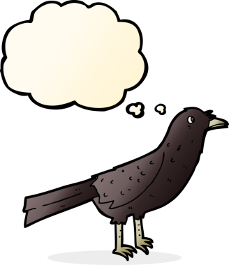 Bir insan tarafından çizilmiş düşünce baloncuklu karga.