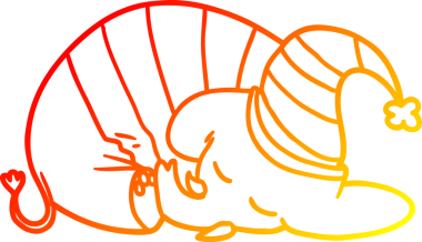 Bir insan tarafından çizilmiş pijamalı uyuyan bir fil çizimi.