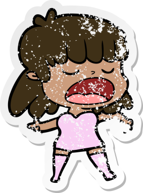 Bir insan tarafından yüksek sesle çizilmiş karikatür kadının sıkıntılı çıkartması.