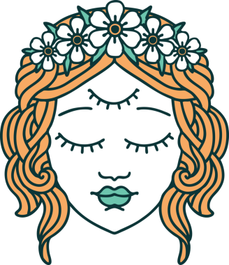 İkonik dövme stili. Bir insan tarafından çizilmiş üçüncü gözü olan kadın yüzü.