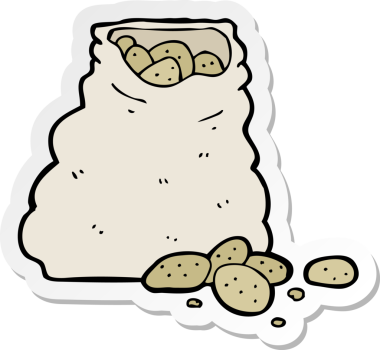 Bir insan tarafından çizilmiş bir çuval patates etiketi.