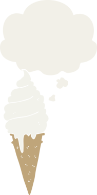 Düşünce baloncuklu karikatür dondurması insan tarafından çizilmiş.