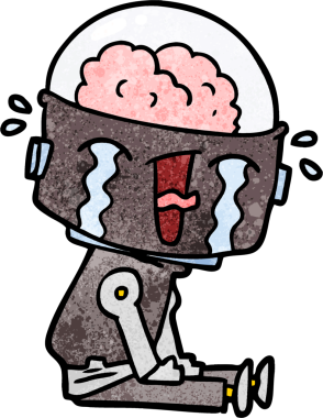 Bir insan tarafından çizilmiş ağlayan robot çizgi film.