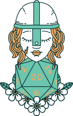 Retro Dövme Tarzı İnsan Dövüşçüsü Doğal 20 D20 zar atışıyla Bir insan tarafından çizilmiş