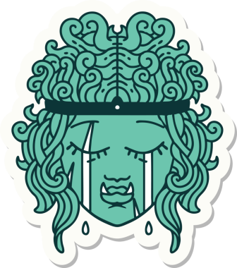 Bir insan tarafından çizilmiş üzgün bir Ork barbar karakterinin çıkartması.