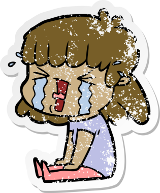 Bir insan tarafından çizilmiş göz yaşları içindeki bir karikatür kadının sıkıntılı çıkartması.