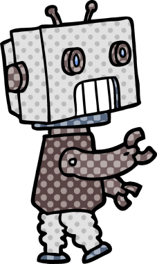 Bir insan tarafından çizilmiş çizgi film robotu