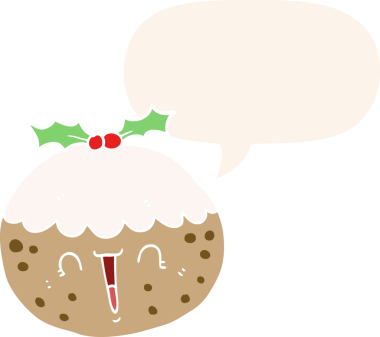 Bir insan tarafından çizilmiş konuşma baloncuklu tatlı çizgi film pudingi.