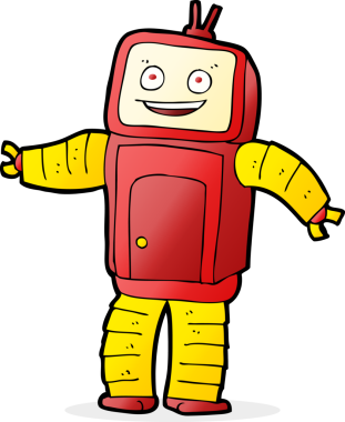 Bir insan tarafından çizilmiş komik robot.