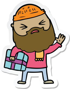 Bir insan tarafından çizilmiş sakallı bir karikatür adamın çıkartması.