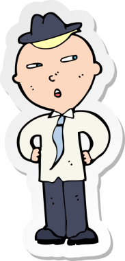 Bir insan tarafından çizilmiş şapkalı bir karikatür adamın çıkartması.