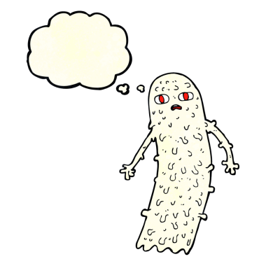 Bir insan tarafından çizilmiş düşünce baloncuklu karikatür hayaleti.