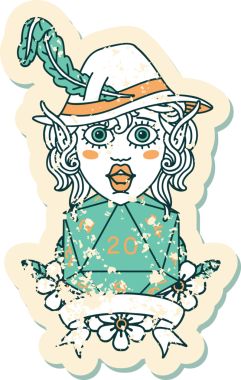 Retro Dövme Tarzı Elf Ozanı Bir insan tarafından çizilmiş doğal yirmi zar atışıyla