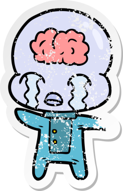 Bir çizgi filmin sıkıntılı çıkartması. Bir insan tarafından çizilmiş büyük beyinli uzaylı ağlaması.