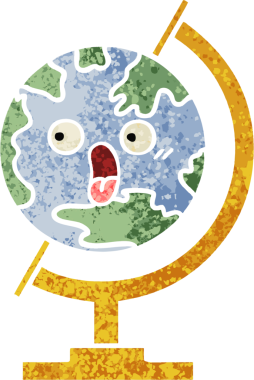 Bir insan tarafından çizilmiş bir dünyanın retro çizim stili karikatürü