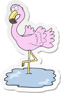 Bir insan tarafından çizilmiş flamingo karikatür çıkartması.