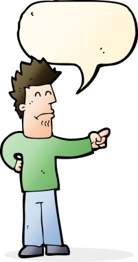 Bir insan tarafından çizilmiş bir konuşma balonuyla işaret eden çizgi film adamı.