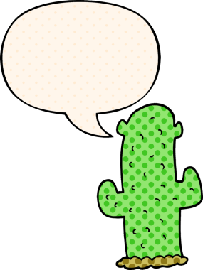 bir insan tarafından çizilmiş çizgi roman tarzında konuşma baloncuğu olan çizgi film kaktüsü.