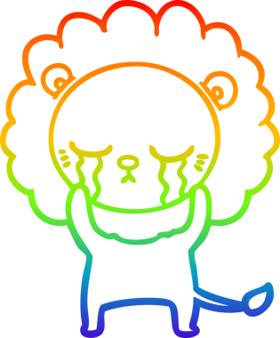 Gökkuşağı gradyan çizgisi bir insan tarafından çizilmiş ağlayan bir aslanın çizimi