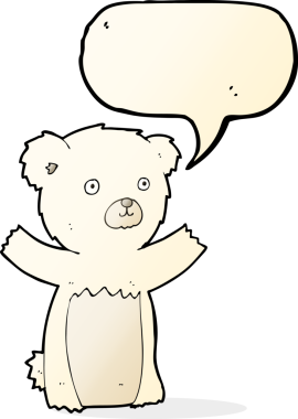 Bir insan tarafından çizilmiş konuşma baloncuklu şirin kutup ayısı.