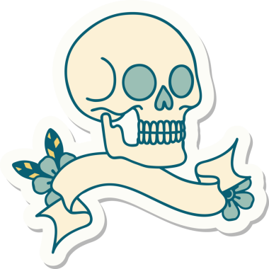 Bir insan tarafından çizilmiş kafatasının pankartıyla dövme stili etiketi